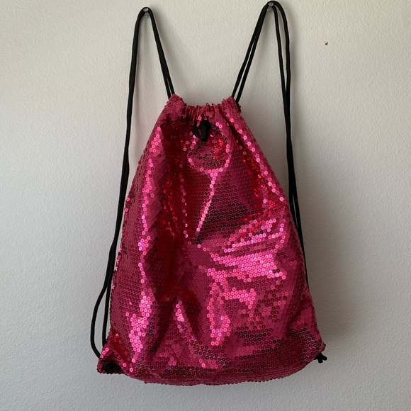 🌸 3/$10 Pink Sequence Drawstring Bag - Picture 2 of 9